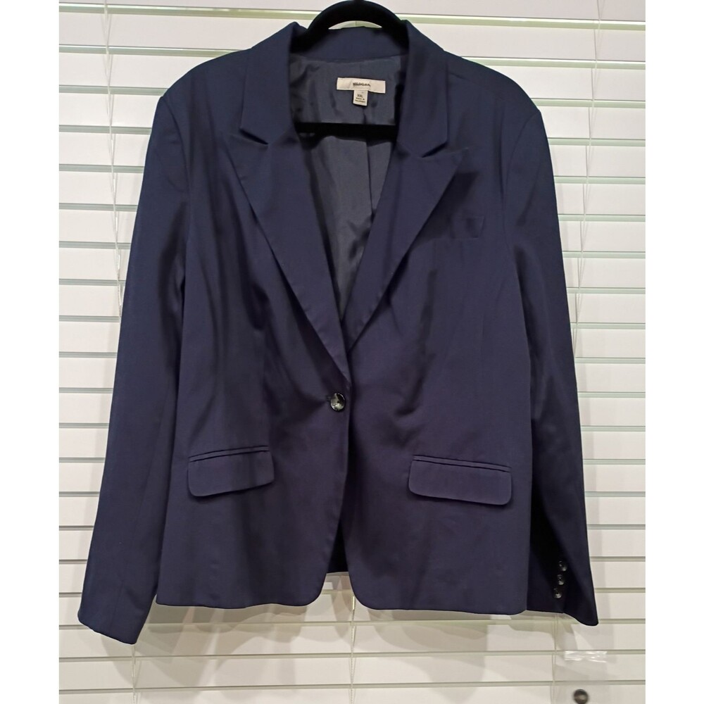 Classic Women's Merona Navy Cotton Twill Blazer Suit Jacket Lined XXL (2XL)